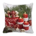 Macro shot of Christmas pillow featuring red candles, apples, and green pine branches - Red Apple Red Candle Style (26) / 45x45cm(Cover Only)
