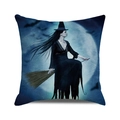 Detail view of gothic Halloween pillow cover showing a witch silhouette flying over moon - Gothic Moon Flight (15)