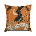 Detailed texture of cotton linen Halloween pillow cover with witch and orange background - Orange Tone Black Witch (16)
