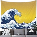 Tapiz japonés de la Gran Ola estilo pop art amarillo para decoración de paredes - 100x70(Piel de Melocotón) / Yellow Pop Art Wave