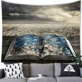 Arazzo surrealista libro aperto con onde oceaniche e paesaggio di terra arida - Onde dell'Oceano Libro (2) / 150x100(Pelle di Pesca)