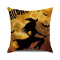 Halloween pillow cover with flying witch silhouette and orange full moon on white background - Orange-Yellow Spooky Moon (23)