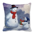 Vierkante kussensloop van perzikzachte stof met kerstillustratie van sneeuwpoppen in bos - 45x45cm / Interactie Sneeuwpoppen In Bos Stijl (9)