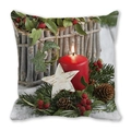 Merry Christmas peach skin pillow cover with red candle pine cones and star pattern - Red Candle and Holly Pine Cone (1)