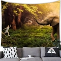 Elephant and forest tapestry wall hanging above a sofa for home decor display - 100X70 / Fantasy Forest Elephant (Style 3)