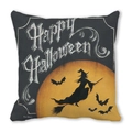 Halloween kussensloop met silhouet van vliegende heks en oranje maan op zwarte stof - Heks Vliegende Bezem Happy Halloween (28) / 45x45cm
