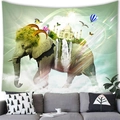 Surreal African elephant wall tapestry featuring Taj Mahal elements and waterfalls on grey wall - 150x150 / Surreal Fantasy Art Elephant (Style 4)