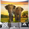 Detailed elephant sunset tapestry showing realistic wildlife print on wall above modern sofa - 150x150 / Realistic Photography Elephant Walking (Style 5)