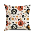 Detail shot of Halloween pillow cover featuring black cat, skull and pumpkin patterns - Vintage Black Cat Skeleton Graffiti Style (14)