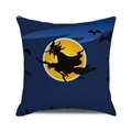 Halloween pillow cover featuring witch silhouette on yellow moon with bats and dark sky - Dark Blue Moon Cemetery (21)