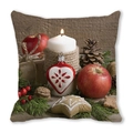 Christmas peach skin pillow cover with festive candle and winter still life design - White Candle and Red Apple (2)