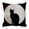 Halloween kussensloop met zwarte kat en maan silhouet in zachte perzikhuid stof decor - Minimalistische Zwarte Kat Maan (30) / 45x45cm