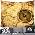 Arazzo vintage con bussola nautica e mappa del mondo per decorazione murale - 150x150 / Stile Bussola Nautica Retro (1)