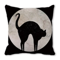 Halloween kussensloop met silhouet van zwarte kat op zachte perzikhuid stof - Retro Cirkel Kat Silhouet (31) / 45x45cm