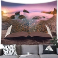 Arazzo con tramonto surreale sulla spiaggia che si fonde in un libro aperto a parete - Spiaggia al Tramonto Libro (7) / 100x70(Pelle di Pesca)