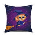 Purple Halloween pillow case with cute cartoon witch on broom and bats graphic - Purple Cartoon Witch (24)