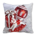 Merry Christmas throw pillow with festive red gift box and rocking horse print - Red Gift Box Rocking Horse(4)