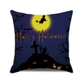 Halloween throw pillow cover featuring a witch silhouette and moon on navy linen - Spooky Eyes Blue Night (25)