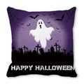 Halloween Kissenhülle mit süßem Geist und Kürbis auf lila Hintergrund für Sofa Deko - Lila Verlauf Friedhof Happy Halloween Geist (12)