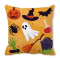Detailansicht des Halloween Kissenbezugs mit Geistern, Kürbissen und Gruselmotiven - Weißer RIP-Grabstein gemischte Feiertags-Elemente (16)