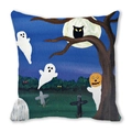 Detaillierte Makroansicht der hochwertigen Stofftextur auf einem Halloween-Kissenbezug - Leinenimitat handgezeichnetes Geisterhaus Geist (18)