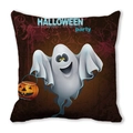 Detail von Halloween-Geist- und Kürbis-Druck auf einem Vintage-Pfirsichhaut-Kissenbezug - Dunkelbrauner Vintage-Geist mit Kürbislaterne (20)