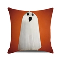 Halloween Kissenbezug in Orange mit weißem Geist-Motiv und Canvas-Stoffstruktur - Oranger Hintergrund Gespenst Stil (2)