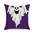 Halloween Kissenbezug mit lila Hintergrund und großem weißem Cartoon Geist Muster - Dunkelvioletter Hintergrund Großer Geist Stil (3)