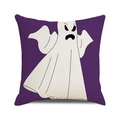 Detail von Halloween Kissenbezug in Lila mit weißem Geist-Motiv und Leinenstruktur - Lila Geist Lustiger Ausdruck Stil (4)