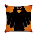 Detail of square Halloween cushion cover featuring a black ghost and orange bat patterns - Orange Black Gradient Ghost Style (7)