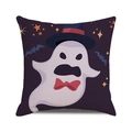 Halloween cartoon ghost pillow cover with pumpkin and bat patterns on white background - Purple Background Ghost with Hat Style (9)