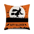 Halloween throw pillow cover featuring a witch silhouette and Happy Halloween text - Orange Black White Crow Witch (27)