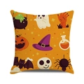 Detailed view of Halloween throw pillow cover with orange pumpkin and ghost print - Orange Halloween Elements Mix Style (15)