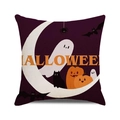 Close-up of Halloween cushion cover texture featuring ghosts, pumpkins and moonlight - Dark Purple Halloween Orange Text Style (17)