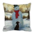 Kussensloop voor Kerstmis met sneeuwpop en puppy in olieverfstijl van perzikhuid - 45x45cm / Warme Sneeuwpop En Puppy Stijl (16)