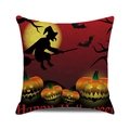 Halloween decorative pillow case featuring witch and pumpkin lamp graphics - Jack-o-lantern Background Witch (28)