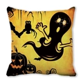 Halloween Kissenbezug mit Geistern und Kürbis-Laternen auf orangefarbenem Hintergrund - Orange-gelb verlaufend Geist Eule Kürbis Fledermaus (38)