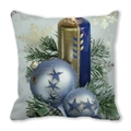 Christmas pillowcase with blue ornaments and gold candle print on peach skin fabric - Blue Candle Christmas Ball Style (8) / 45x45cm(Cover Only)