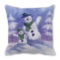 Vierkante kussensloop met artistieke sneeuwpop olieverfprint voor Kerstmis decor - 45x45cm / Dromerige Sneeuwpoppen Met Groene Sjaal Stijl (17)
