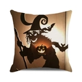 Halloween throw pillow cover featuring a black witch silhouette and glowing pumpkin design - Orange-Yellow Witch Bat (29)