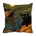 Halloween kussensloop met decoratieve zwarte kat, pompoenlantaarn en vogelverschrikker - Zwarte Kat Pompoen Vogelverschrikker Maan (37) / 45x45cm