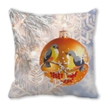 Christmas cushion cover featuring a golden ornament and birds on frosty branches - Large Gold Ball Bird Style (9) / 45x45cm(Cover Only)