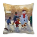 Merry Christmas kussenhoes met winterse print van kinderen en een sneeuwpop - 45x45cm / Kinderen Bouwen Sneeuwpop Stijl (18)