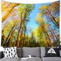 Arazzo da parete con paesaggio forestale autunnale e luce solare tra gli alberi folti - 150cmx100cm (Peluche Corto) / Stile Luce Solare della Foresta verso l'Alto (2)