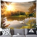 Dettaglio dell'arazzo foresta autunnale con cigno sul lago appeso sopra un divano - 100cmx70cm (Peluche Corto) / Stile Cigno sul Lago (6)