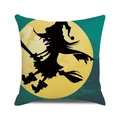 Halloween pillow cover with vintage witch silhouette and yellow moon on dark teal linen - Vintage Silhouette Witch Yellow Moon (30)