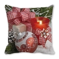 Merry Christmas peach skin square pillowcase with red candles and gift box pattern - Plaid Bow Gift Box Style (10) / 45x45cm(Cover Only)