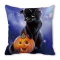 Halloween kussenhoes met schattige zwarte kat en pompoen op een blauwe sterrenhemel - Chibi Kattenpoot op Pompoenlantaarn (39) / 45x45cm