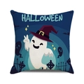 Halloween ghost cushion cover with purple wizard hat and RIP gravestone on blue fabric - Dark Blue Cute Wizard Hat Ghost Style (21)