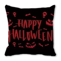 Detailaufnahme von Halloween-Kissen mit rotem Totenkopf- und Kürbis-Druck auf schwarzem Stoff - Schwarz Roter Totenkopf Fledermaus Kürbis Stil (4)